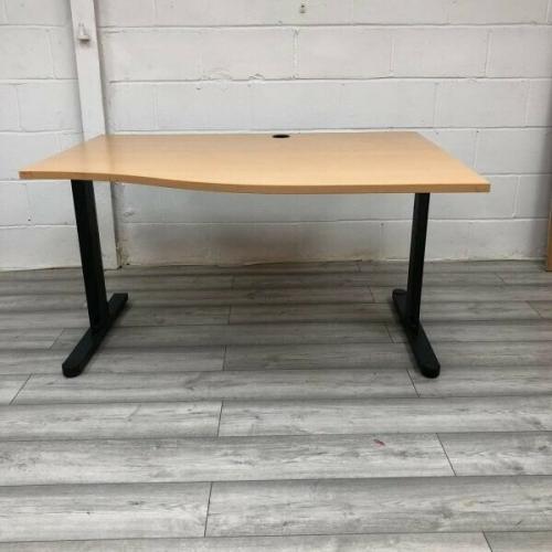 Wave Shape Office Desk, Beech, Black Metal Frame