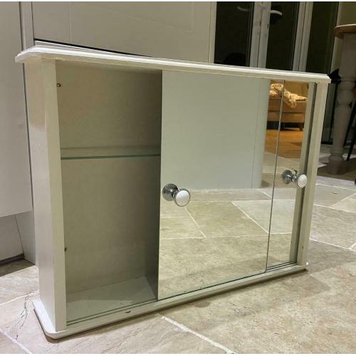 Vintage Retro White Painted Wooden Mirror Bathroom Cabinet