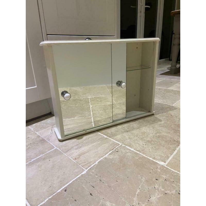 Vintage Retro White Painted Wooden Mirror Bathroom Cabinet