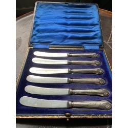 Antique Silver hallmarked handle butter knives set of 6 In original box