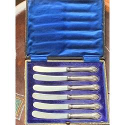 Antique Silver hallmarked handle butter knives set of 6 In original box