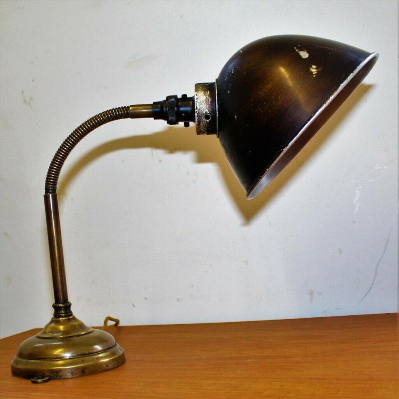 Mid Century brass Gooseneck lamp Industrial desk vintage office retro antique light lighting factory