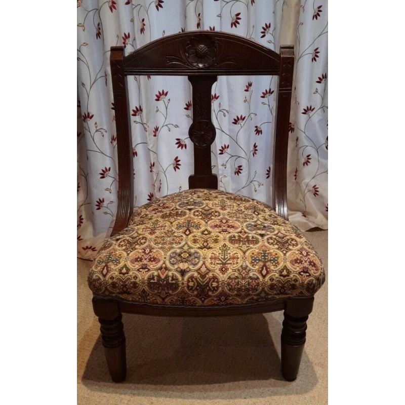Matching upholstered chairs Mahogany Ladies Elbow chair & Late Victorian Side Chair