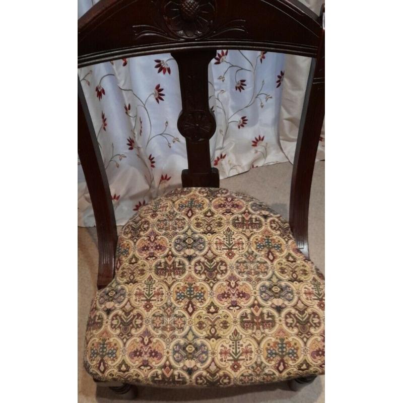Matching upholstered chairs Mahogany Ladies Elbow chair & Late Victorian Side Chair