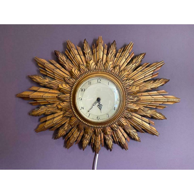 FABULOUS SMITHS SECTRIC SUNBURST ART DECO WALL CLOCK (1930s) IN PRISTINE CONDITION