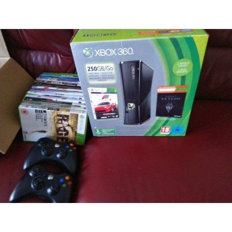 Xbox 360 250GB with 2 Controllers and 48 Games - CAN DELIVER SAME DAY