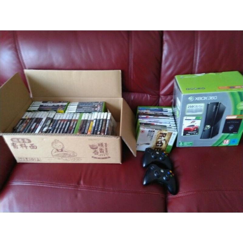 Xbox 360 250GB with 2 Controllers and 48 Games - CAN DELIVER SAME DAY