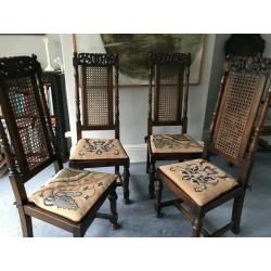 4 unusual antique dining chairs high back caned