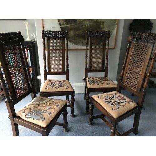 4 unusual antique dining chairs high back caned