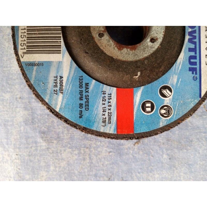 Metal grinding disc 4 & 1/2 inches diameter, 7/8 bore, 1/4 thick.