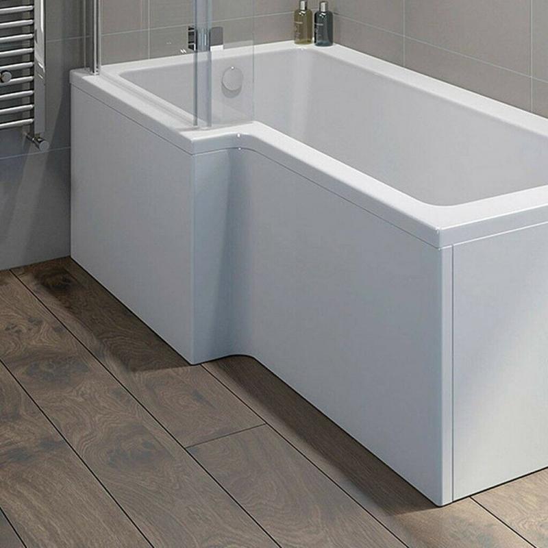 MODERN WHITE L SHAPE ACRYLIC FRONT SHOWER BATH PANEL 1700mm