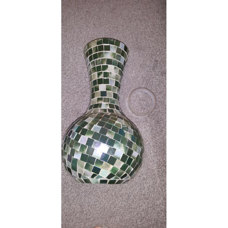 Green mosaic cracked glass large vase