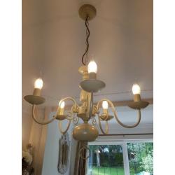 Beige 5 arm chandelier ceiling light fitting & pair of matching wall lights, VGC, approx ?270 new