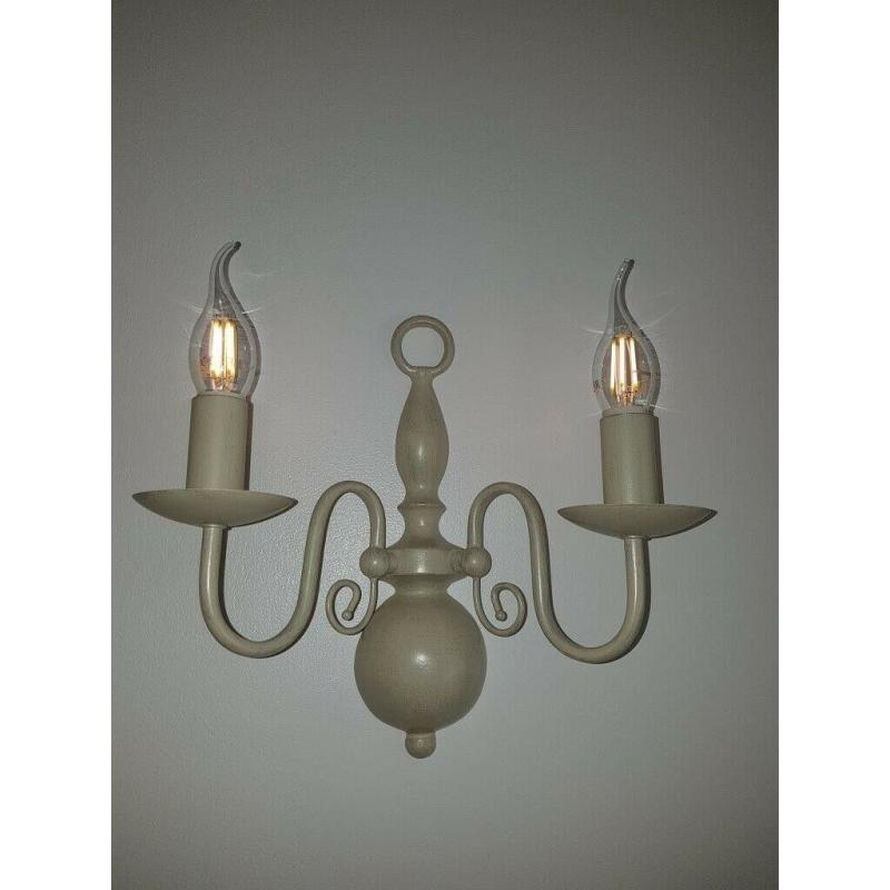Beige 5 arm chandelier ceiling light fitting & pair of matching wall lights, VGC, approx ?270 new