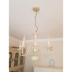 Beige 5 arm chandelier ceiling light fitting & pair of matching wall lights, VGC, approx ?270 new